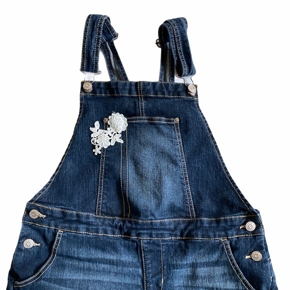 Jordache Lace Embroidered Denim Short Overalls - Picture 2 of 10